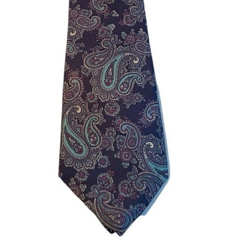 Unbranded Paisley Silk Tie Mens One Size Purple Teal Italian Fabric Classic